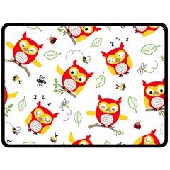 Seamless Pattern Vector Owl Cartoon With Bugs Double Sided Fleece Blanket (large)  by Vaneshart