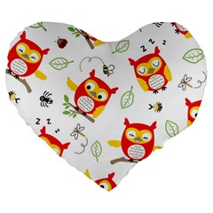 Seamless Pattern Vector Owl Cartoon With Bugs Large 19  Premium Flano Heart Shape Cushions by Vaneshart