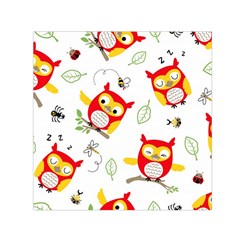 Seamless Pattern Vector Owl Cartoon With Bugs Small Satin Scarf (square) by Vaneshart