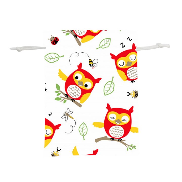 Seamless Pattern Vector Owl Cartoon With Bugs Lightweight Drawstring Pouch (M)