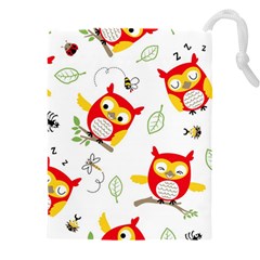 Seamless Pattern Vector Owl Cartoon With Bugs Drawstring Pouch (4xl) by Vaneshart