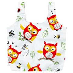 Seamless Pattern Vector Owl Cartoon With Bugs Full Print Recycle Bag (xxl)