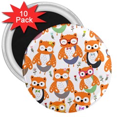 Cute Colorful Owl Cartoon Seamless Pattern 3  Magnets (10 Pack)  by Vaneshart