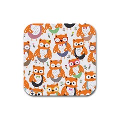 Cute Colorful Owl Cartoon Seamless Pattern Rubber Square Coaster (4 Pack)  by Vaneshart