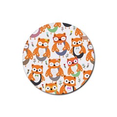 Cute Colorful Owl Cartoon Seamless Pattern Rubber Round Coaster (4 Pack) 