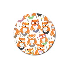 Cute Colorful Owl Cartoon Seamless Pattern Magnet 3  (round) by Vaneshart