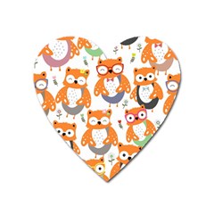 Cute Colorful Owl Cartoon Seamless Pattern Heart Magnet by Vaneshart