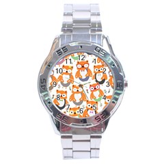 Cute Colorful Owl Cartoon Seamless Pattern Stainless Steel Analogue Watch by Vaneshart