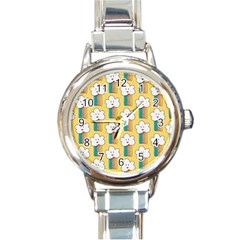 Smile Cloud Rainbow Pattern Yellow Round Italian Charm Watch by Vaneshart