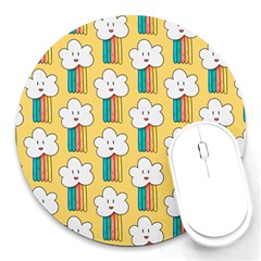 Smile Cloud Rainbow Pattern Yellow Round Mousepads by Vaneshart