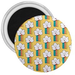 Smile Cloud Rainbow Pattern Yellow 3  Magnets by Vaneshart