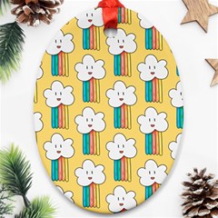 Smile Cloud Rainbow Pattern Yellow Ornament (oval)