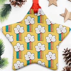 Smile Cloud Rainbow Pattern Yellow Ornament (star) by Vaneshart