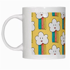 Smile Cloud Rainbow Pattern Yellow White Mugs by Vaneshart