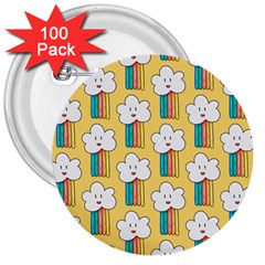 Smile Cloud Rainbow Pattern Yellow 3  Buttons (100 Pack)  by Vaneshart