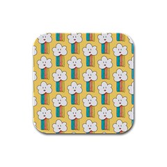 Smile Cloud Rainbow Pattern Yellow Rubber Square Coaster (4 Pack)  by Vaneshart