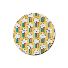 Smile Cloud Rainbow Pattern Yellow Rubber Coaster (round)  by Vaneshart