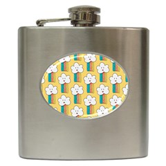 Smile Cloud Rainbow Pattern Yellow Hip Flask (6 Oz) by Vaneshart