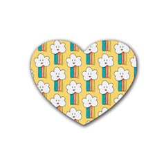 Smile Cloud Rainbow Pattern Yellow Heart Coaster (4 Pack)  by Vaneshart