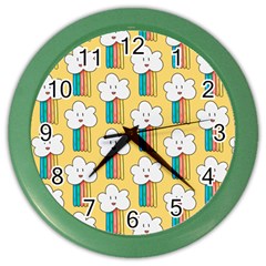 Smile Cloud Rainbow Pattern Yellow Color Wall Clock by Vaneshart