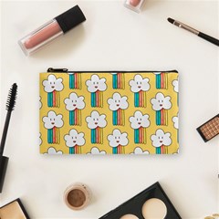 Smile Cloud Rainbow Pattern Yellow Cosmetic Bag (small) by Vaneshart