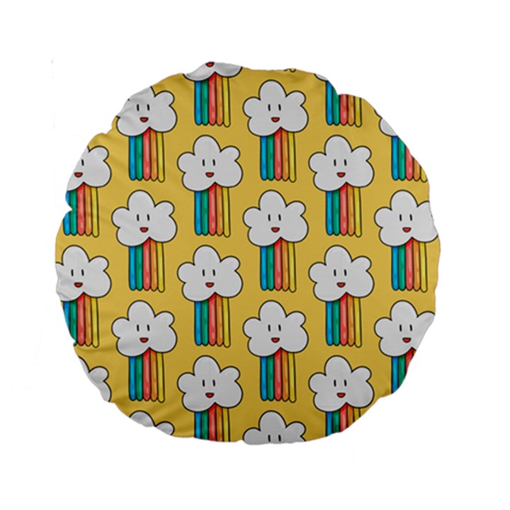 Smile Cloud Rainbow Pattern Yellow Standard 15  Premium Round Cushions