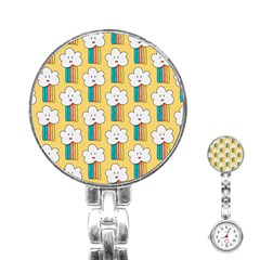 Smile Cloud Rainbow Pattern Yellow Stainless Steel Nurses Watch