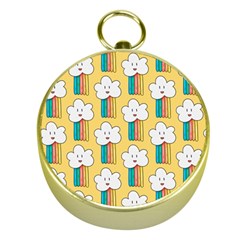 Smile Cloud Rainbow Pattern Yellow Gold Compasses by Vaneshart