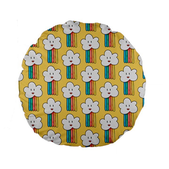 Smile Cloud Rainbow Pattern Yellow Standard 15  Premium Flano Round Cushions