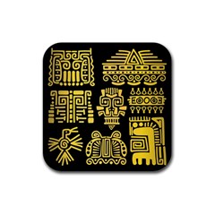 American Golden Ancient Totems Rubber Square Coaster (4 Pack)  by Vaneshart