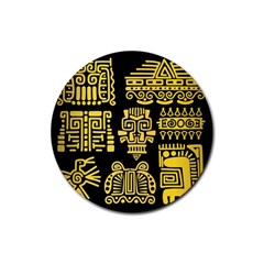 American Golden Ancient Totems Rubber Coaster (round)  by Vaneshart