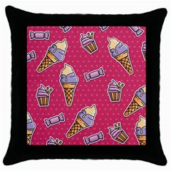 Seamless Pattern Patches With Ice Cream Throw Pillow Case (black) by Vaneshart