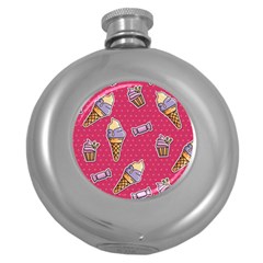 Seamless Pattern Patches With Ice Cream Round Hip Flask (5 Oz) by Vaneshart