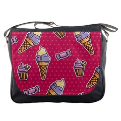 Seamless Pattern Patches With Ice Cream Messenger Bag by Vaneshart