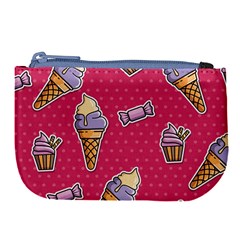 Seamless Pattern Patches With Ice Cream Large Coin Purse by Vaneshart