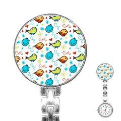 Birds Pattern Design Stainless Steel Nurses Watch