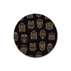 Indian Aztec African Historic Tribal Mask Seamless Pattern Rubber Round Coaster (4 Pack) 