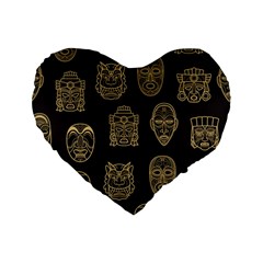 Indian Aztec African Historic Tribal Mask Seamless Pattern Standard 16  Premium Flano Heart Shape Cushions by Vaneshart