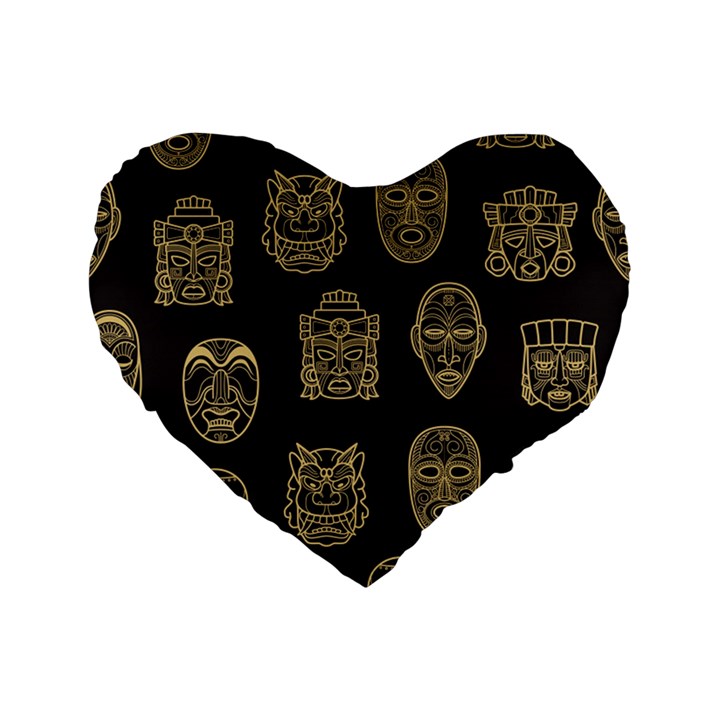 Indian Aztec African Historic Tribal Mask Seamless Pattern Standard 16  Premium Flano Heart Shape Cushions