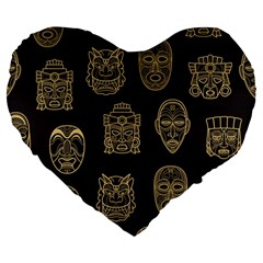 Indian Aztec African Historic Tribal Mask Seamless Pattern Large 19  Premium Flano Heart Shape Cushions by Vaneshart