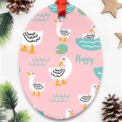 Cute Happy Duck Gift Card Design Seamless Pattern Template Ornament (oval) by Vaneshart