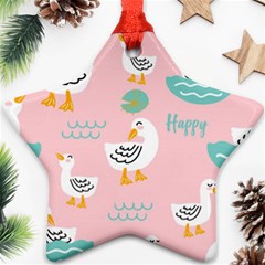 Cute Happy Duck Gift Card Design Seamless Pattern Template Ornament (star) by Vaneshart