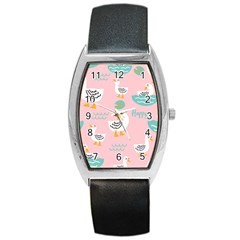 Cute Happy Duck Gift Card Design Seamless Pattern Template Barrel Style Metal Watch by Vaneshart