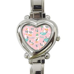 Cute Happy Duck Gift Card Design Seamless Pattern Template Heart Italian Charm Watch