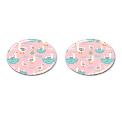 Cute Happy Duck Gift Card Design Seamless Pattern Template Cufflinks (oval)