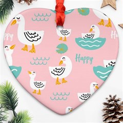 Cute Happy Duck Gift Card Design Seamless Pattern Template Heart Ornament (two Sides) by Vaneshart