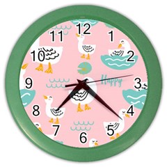 Cute Happy Duck Gift Card Design Seamless Pattern Template Color Wall Clock by Vaneshart