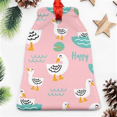 Cute Happy Duck Gift Card Design Seamless Pattern Template Bell Ornament (two Sides) by Vaneshart