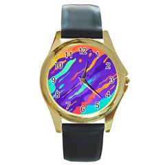 Multicolored Abstract Background Round Gold Metal Watch by Vaneshart