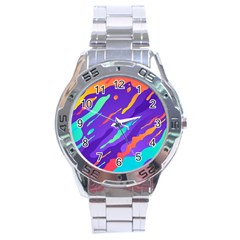 Multicolored Abstract Background Stainless Steel Analogue Watch by Vaneshart